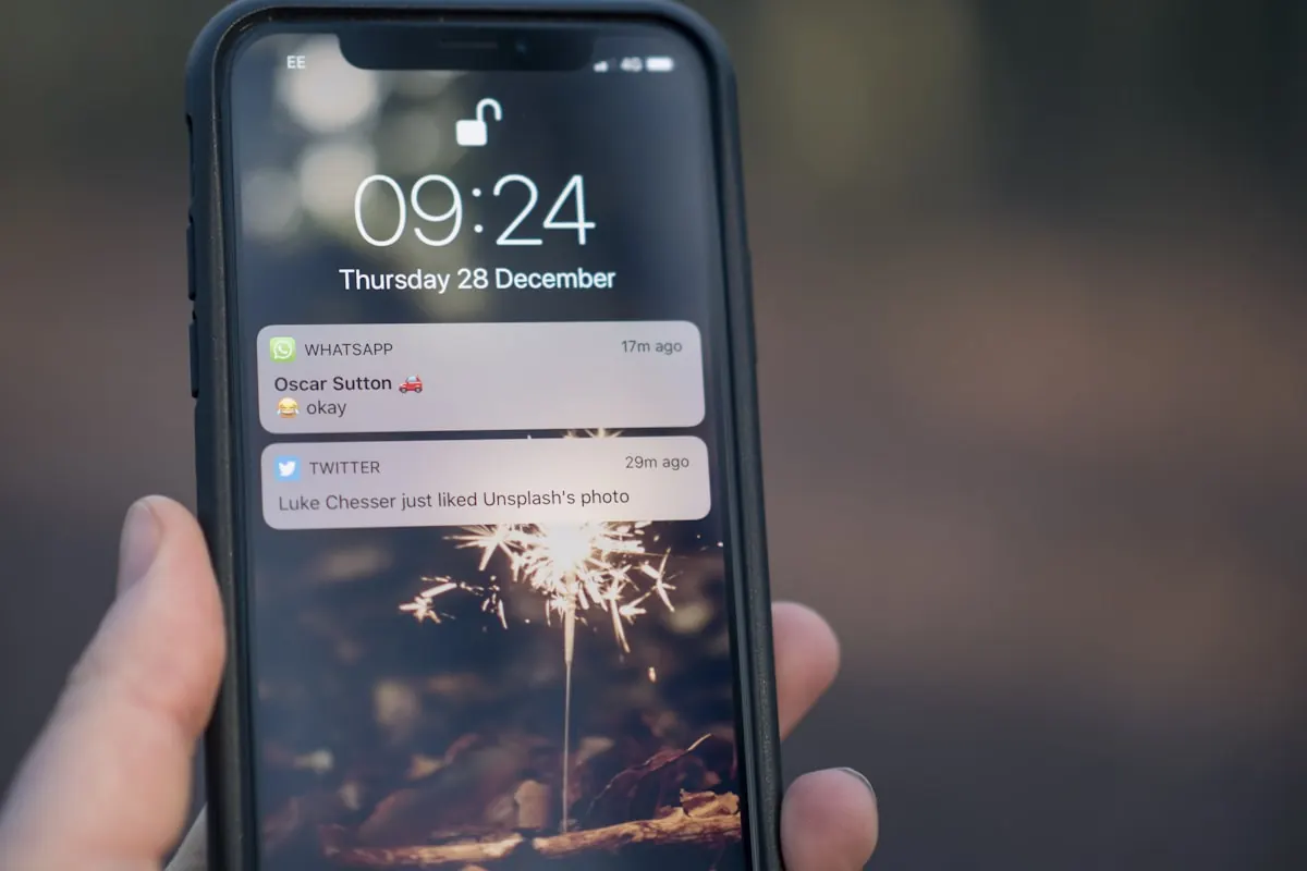 Close-up of an iPhone screen showing a push notification alert