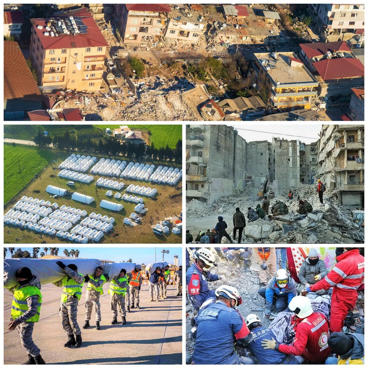 Collage of destruction from the 2023 Turkey-Syria earthquakes
