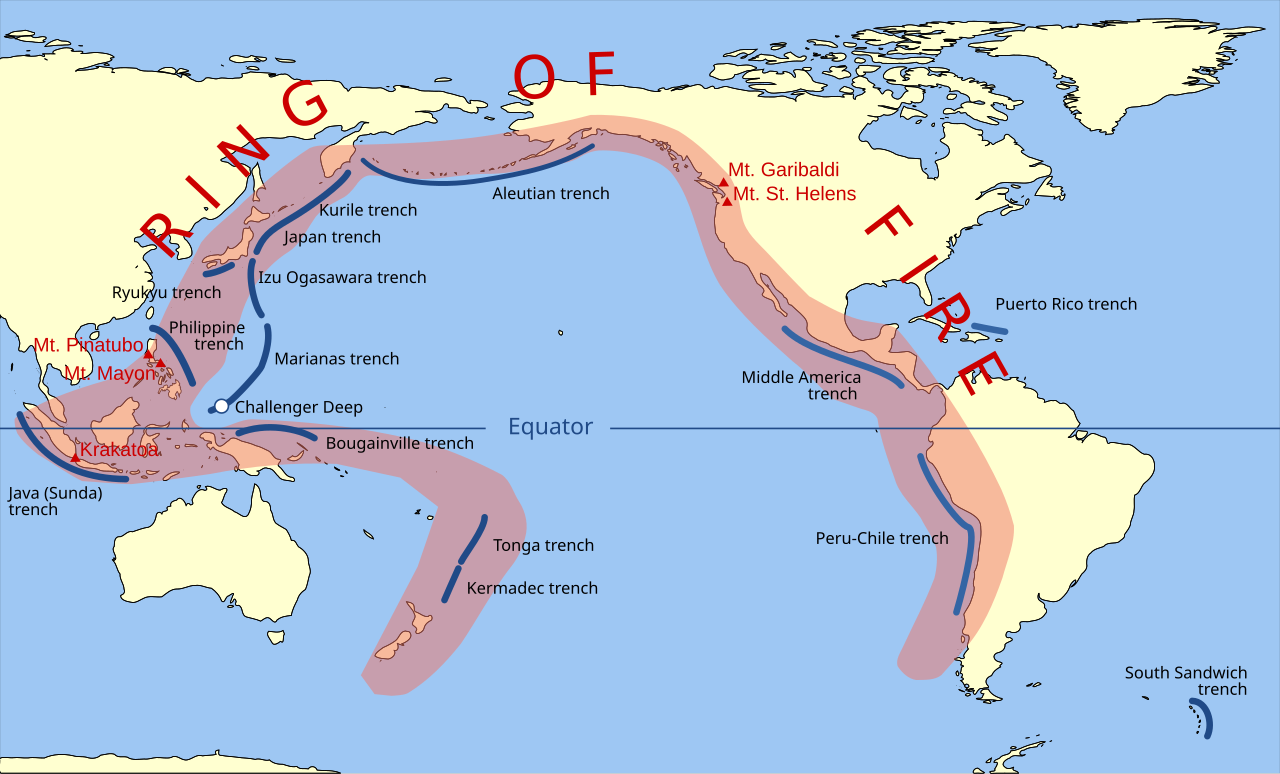 Pacific Ring of Fire map showing tectonic plate boundaries