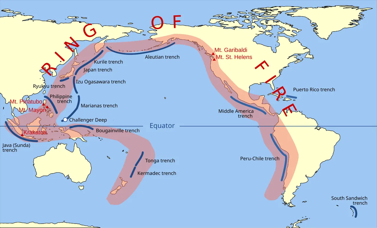 Pacific Ring of Fire map showing tectonic plate boundaries