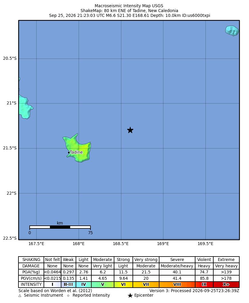 M7 68 km ENE of Tadine, New Caledonia