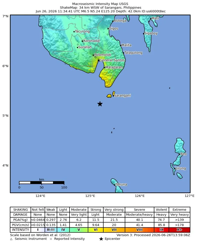 M6.5 35 km SW of Balangonan, Philippines
